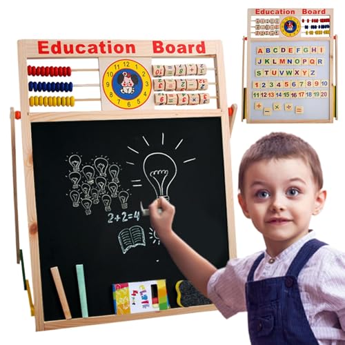 Holz KinderStaffelei Zeichentisch, Doppelseitiges Zeichenbrett - Doppelseitiges magnetisches Whiteboard und Tafel für Kleinkinder, Stehendes Kunstzel, magnetisches Whiteboard, trocken abwischbare von Generic