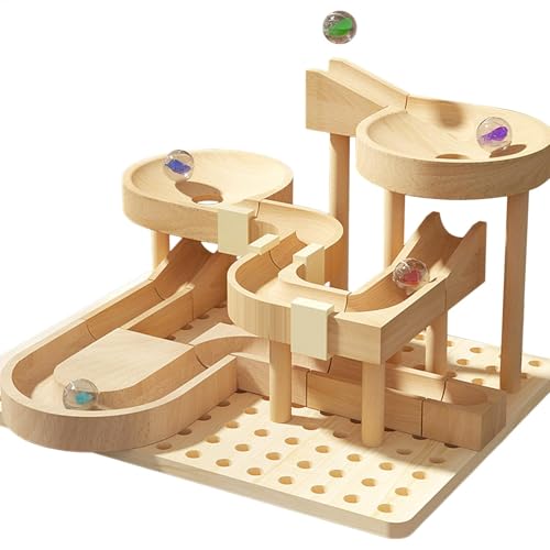 Holz-Marmor-Labyrinth-Spiel – großes 3D-Holzpuzzle-Set, herausforderndes Marmor-Labyrinth-Puzzle | Lernspielzeug für Erwachsene und Kinder, Marmorbahn-Set, Achterbahn-Modellbausätze, Rätsel-Bauspielse von Generic