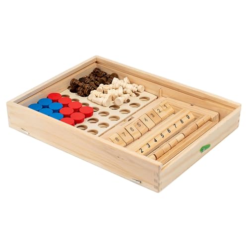 Holz-Mehrspielbrett-Set, Holz-Schachbrett-Set - 5-in-1-Brettspiel aus Holz, Schach, hüpfendes Schach,Tragbares Tischspiel, Reisespielzeug für Jugendliche, Kinder und Erwachsene von Generic