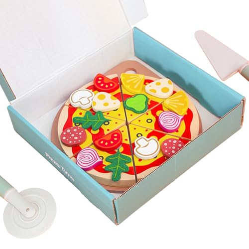 -Pizza-Spielzeug – lustiges Rollenspiel-Pizza-Set, Holzscheiben-Spielzeug | Pizzaschneidespiel für Kinder, interaktives Küchenspielset, REGT die Fantasie an, pädagogischer Vorteil, pädagogischer V von Generic