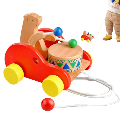 Holzauto für Kleinkinder, Greif-Rennauto für, Trommel-Design, Bärenform, handgefertigtes Spielzeugauto, Schiebe- und Ziehspielzeug, Rennwagen, sicher, abgerundete Kanten, für den Innen- und Außenbere von Generic