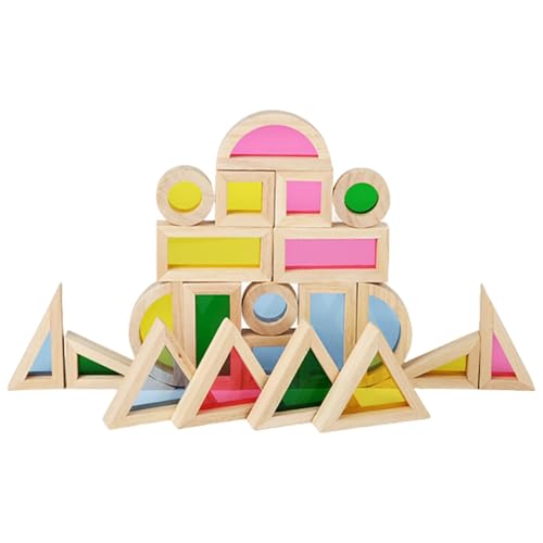 Holzbausteine, Holzbaustein-Set | 24X hölzerne Regenbogen-Stacker-Schlossblöcke,Spielzeug-Stapelblock-Set, pädagogisches Vorschul-Lernspielzeug für die Entwicklung der Feinmotorik von Kindern von Generic