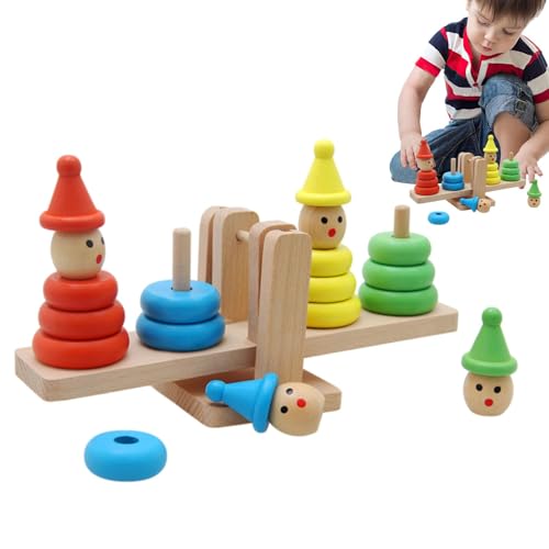 Holzbausteine,Stapelbausteine ​​,Balance-Stapelspielzeug Clown-Bausteine ​​aus Holz - Ringbauspielzeug, motorisches Lernspielzeug für Mädchen und Kinder von Generic