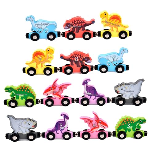 Holzeisenbahn-Set, Dinosaurier-Zug - Lernspielzeug aus Holz | Magnetisches Zahlenzug-Set, interaktives, farbenfrohes Feinmotorikspielzeug für Kinder im Alter von 3–5 Jahren von Generic