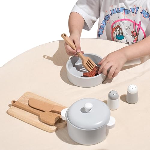 Holzküchenspielzeugset, interaktive Kinderküchenzubehör Set - 9pcs Holzspiel -Set Kochspielzeug für Kinder Mädchen von Generic