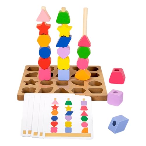 Holzperlen Sequenz Spielzeug Set, Holzformen Matching Spiel, Stapelbare Farbformen Selector Passendes sensorisches Spielzeug, Sensorisches Spielzeug mit Auswahl von Generic