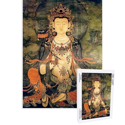 Holzpuzzle für Erwachsene, 1000 Teile und höher, tibetischer Buddhismus, Thangka, Bodhisattva Samantabhadra, chinesischer Stil, Buddhismus, Malerei, Geschenke, Kunstmalerei, Puzzles (1000 Stück) von Generic