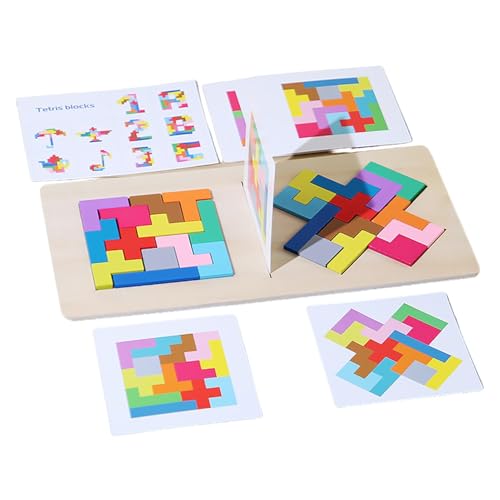 Holzpuzzleblöcke für Kinder, Tangram-Puzzlespiel | Farbformmuster-Puzzle,Hölzerne Tangram-Puzzles, Block-Geometrie-Denkaufgabe für Zwei Spieler, für und Mädchen im Alter von 3–5 Jahren von Generic