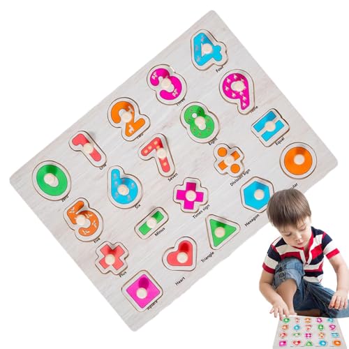 Holzpuzzles für Kleinkinder, Alphabet-Puzzle-Steckbrett - Holzpuzzles zum Erlernen der Feinmotorik in Zahlenform | Frühes Lernen, Stecktafel, Steckpuzzle für Kinder, und Mädchen von Generic