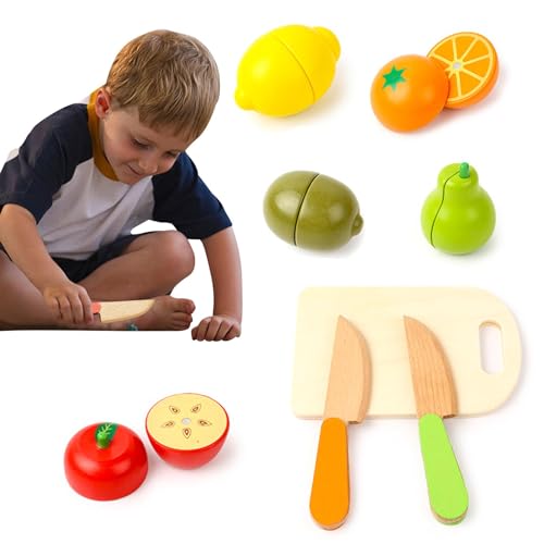 Holzschneidespiel-Essensset - 8 Stück so tun, als würden Sie Obst und Gemüse Kochen,Magnetverbindung, wasserbasierte Farbe, Spielnahrung für 3–6 Jahre, mit Schneidebrett von Generic