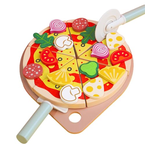 Holzspielzeug für Pizza, Spielzeug für Pizza, realistische und lustige Pizza-Sets für Kinder, Lernspielzeug aus Holz für Lebensmittel, frühes Lernspielzeug, Küchenzubehör von Generic