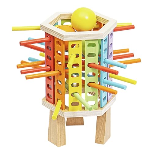 Holzstabturm | Ballwurfspiel – Zählspielzeug für die kognitive Entwicklung, Reisespiel, Feinmotorikspiel für Kinder ab 3 Jahren von Generic