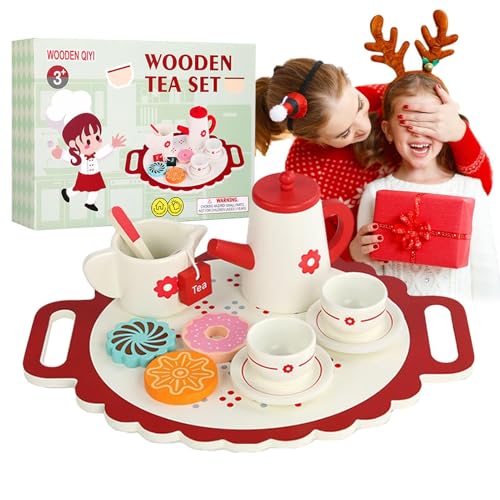 Holztee -Set, Tee -Set Spielen | Tee -Set Princess Nachmittag Spiel Teaset,Realistisches Küchenzubehör mit Teekannenrollenspiel tun Totenspielzeug für und Mädchen von Generic