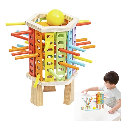 Holzturm-Spielstöcke, Stäbchen-Stapelspiel | Holzball- und Stockspiel | Zählspielzeug für die kognitive Entwicklung, Reisespiel, Feinmotorikspiel für Kinder ab 3 Jahren von Generic