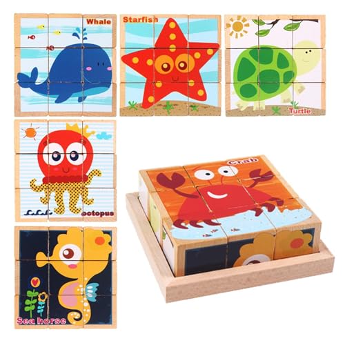 Holzwürfelpuzzle für Kleinkinder - Würfelpuzzle mit Ablagefach, 3D-Tierpuzzles aus Holz für Kinder | Vorschul-Tiere-Puzzles, Block-Puzzle-Spielzeug für Kindergarten, Kindertagesstätte von Generic