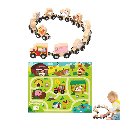 Holzzug Set - 40 cm Eisenbahn -Set | Gummi -Holz -Bahnspielzeug Mit Bauernmatte | Magnetisches -Vorschule -Lernspiel Für Über 18 Monate, Tabletop & Treat Play Holzzug Set - 40 cm Eisenbahn -Set | Gummi -Holz -Bahnspielzeug Mit Bauernmatte | Magnetisches -Vorschule -Lernspiel Für Über 18 Monate, Tabletop & Treat Play von Generic