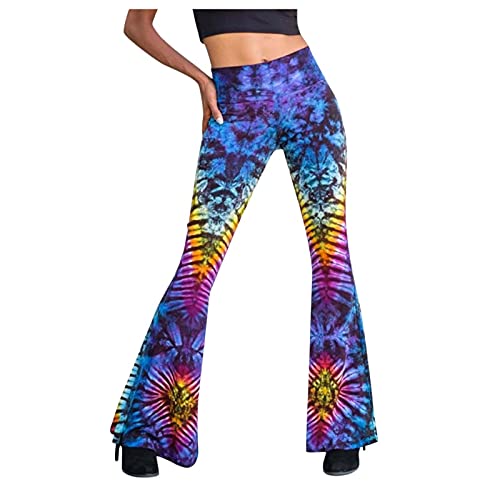 Hose Damen Boho Strandhose Hippie Blumen Schlaghose Weites Bein Palazzo Damen Schlaghose Hochbund Stretch Bequeme Lange Schlag Hosen Yogahose (Multicolor, M) von Generic