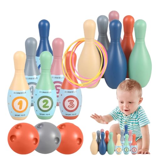 Indoor Bowling Set für Kinder, Bowling -Set für Kinder, Bowlingspiele für Kinder, Bunte Kinder Bowlingspiele, 12 Bowling -Stifte, Bowling -Set für Kleinkinder, 3 Bälle, 6 Ringe | von Generic