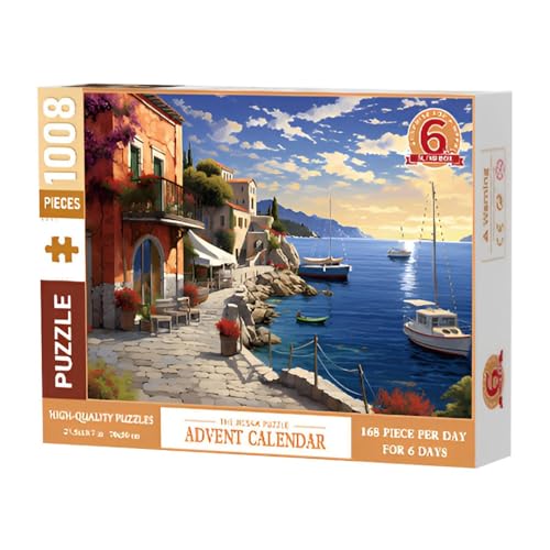 Jigsaw Puzzle Adventskalender, Puzzle des Weihnachtskalenders | Vintage Weihnachtspuzzles für Feiertage, natürliche Hafenszenario 6 Boxen, 2024, 1008 Teile Vintage Weihnachtspuzzle für Urlaub von Generic