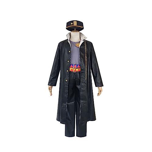 Jotaro Cosplay Kostüm Uniform Schwarze Jacke Weste Hose Mit Hut Komplettes Set,S-Black von Generic