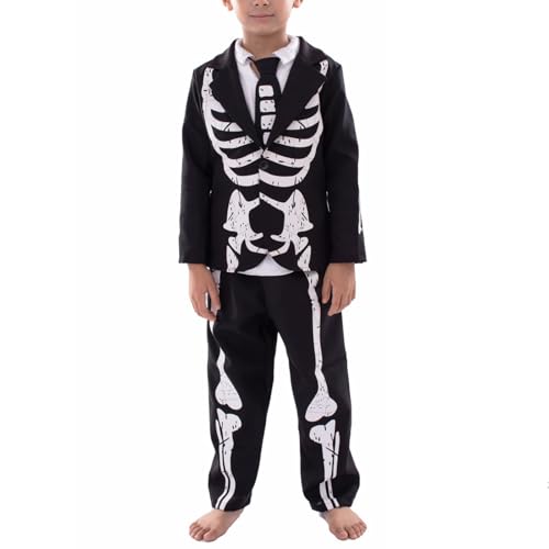 Jungen Outfits Skeleton Halloween-0wojonifuiliy01 - Halloween Junge Kostüm Kostüm Tanzparty Cosplay Bühnenauftritt Kinderleistung Kostüm (Black, 4-5Years) von Generic