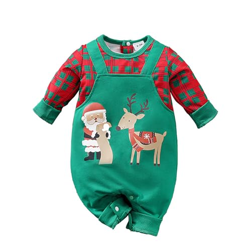 Jungen Outfits Weihnachts wojonifuiliy01 - Neugeborenen Baby Mädchen Jungen Weihnachten Outfits Babyspielanzug Langarm Overall Weihnachtskleidung (Green, 6-9 Months) von Generic