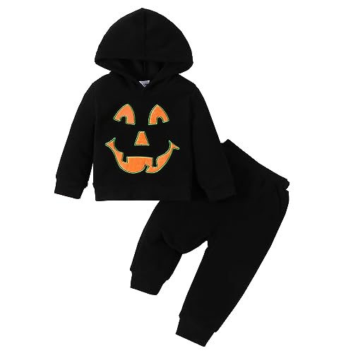 Jungen Outfits&Set wojonifuiliy01 - Baby Jungen Halloween-Outfit Langarm Kürbis Hoodie Sweatshirt Top Hose Kleinkind Winter Kleidung Set (Orange, 12-18 Months) von Generic