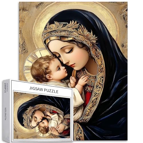 Jungfrau Maria Full Love 1000 Teile Puzzle für Erwachsene, christliches Puzzle für Heimdekoration, Geschenke, Familienpuzzle, perfekte Spielabende, 50,8 x 68,6 cm von Generic