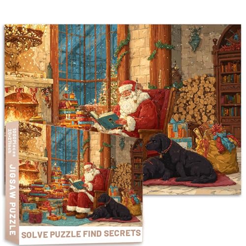 Kamin, Weihnachtsmann, Lesebuch, Puzzle, Hunde, Geschenke, Kronleuchter, Weihnachtszimmer, 1000 Stück, gemütliche Illustration, Erwachsene, anspruchsvolle Familienaktivitäten, Spiele, bunt Kamin, Weihnachtsmann, Lesebuch, Puzzle, Hunde, Geschenke, Kronleuchter, Weihnachtszimmer, 1000 Stück, gemütliche Illustration, Erwachsene, anspruchsvolle Familienaktivitäten, Spiele, bunt von Generic
