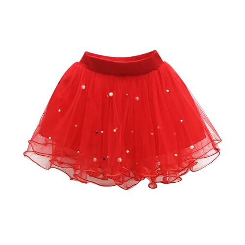 Karneval Kostüm Mädchen Frühling Kinder Rock Mädchen Mesh Rock Genagelte Perlen Kinder Rock Pengpeng Rock Vier Jahreszeiten Carnival Rock Mädchen (Red, 3-4 Years) von Generic