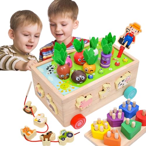 Karotten-Ernte-Spielzeug, Karotten-Ernte-Spiel aus Holz,Holz-Karotten-Ziehspielzeug, buntes Sortierspielzeug - Frühpädagogisches Feinmotorikspielzeug, interaktives Vorkindergartenspielzeug für und Mäd von Generic