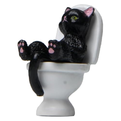 Katze auf Toilette Ornamente Landschaftsbau Garten Dekoration Mini Katze Statue Puppenhaus Zubehör Home Dekorationen Haushalt von Generic