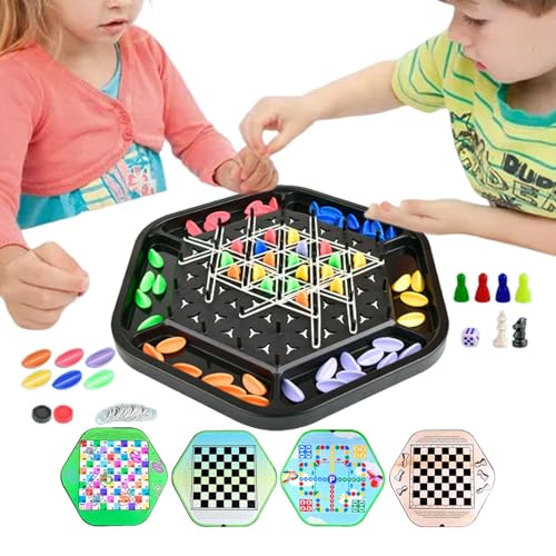 Kettenschachspiel, Schlangenleiter-Brettspiel, 4-in-1-Familienspiele für Kinder und Erwachsene, Kette, Schlange, fliegendes Schach, Dame-Puzzle-Brettspiele für die Reise von Generic