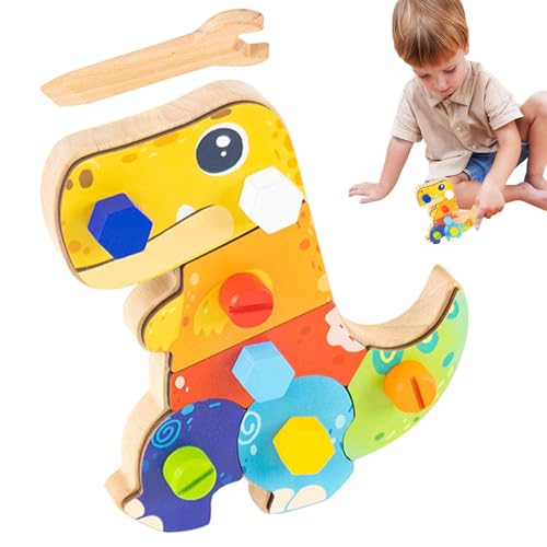 Kids Sensory Board, hölzerne Dinosaurier -Schraubenspielzeug für Kinder - süße farbenfrohe Bildungswerkzeuge, Mehrzweck -Sensorik -Board für Feinmotorik und Auge -Hand -Koordination von Generic