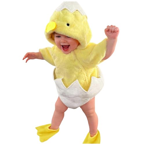 Kinder Cosplay Kostüm Hoodie Strampler Halloween Karneval Huhn Kostüm Flanell Bodysuit Küken Kostüme Niedlich Strampler Plüsch Cosplay Tier Bodysuit Baby Fleece Strampler Bodys (Yellow, 12-18 Months) von Generic