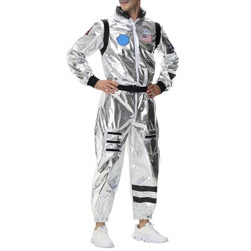 Kinder Erwachsene Familie Astronaut Kostüm, Glänzend Silber Herren Weltraum Kostüm, Space Kostüm Damen, Raumfahrer Astronauten Overall für Cosplay Karneval Faschingskostüme von Generic