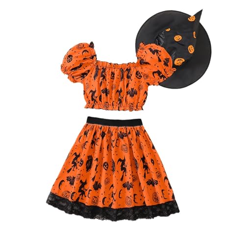 +Kinder Halloween wojonifuiliy01 Kleid - -Halloween-Kleidung mit Oberteil Rock für Mädchen für mittlere kleine Kinder Halloween (Orange, 4-5 Years) von Generic