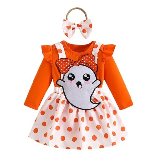 +Kinder Halloween wojonifuiliy01 Set - Baby Mädchen Halloween-Romper Bodysuits Cartoon Kürbis Sticken Röcke Neugeborenen Outfits (Orange, 0-3 Months) von Generic