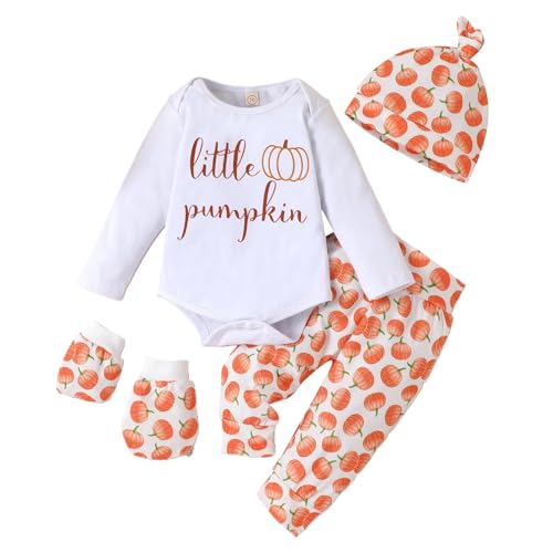 +Kinder Halloween wojonifuiliy01 Set - Neugeborenen Baby Unisex Frühling Sommer Druck Baumwolle Halloween-Hosen Strampler Body Hut Handschuhe Outfits Kleidung (White, 0-3 Months) von Generic