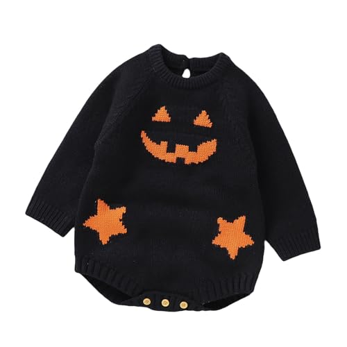 +Kinder Jungen Halloween wojonifuiliy01 Set - Neugeborenes Baby Mädchen Jungen Rundhals Halloween Outfits Langarm Kürbis Strampler Strickpullover Bodysuit Overall (Black, 0-3 Months) von Generic