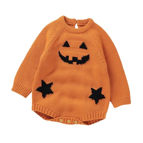 +Kinder Jungen Halloween wojonifuiliy01 Set - Neugeborenes Baby Mädchen Jungen Rundhals Halloween Outfits Langarm Kürbis Strampler Strickpullover Bodysuit Overall (Orange, 0-3 Months) von Generic