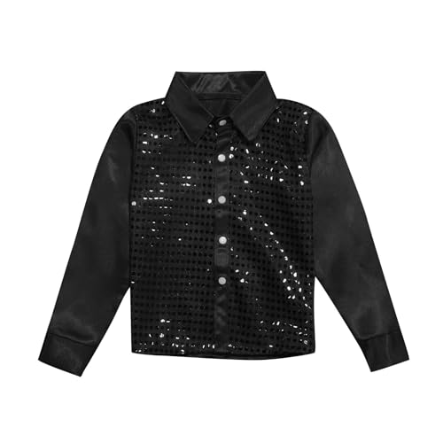 Kinder Jungen Pailletten Hemd Glitzer Disco Shirt Top Langarm Kinder Tanz Kostüm Jazz Party Performance Karneval Kostüme Karneval Kostüme von Generic