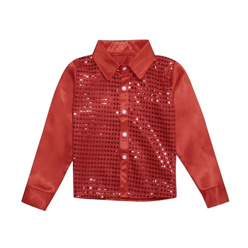 Kinder Jungen Pailletten Hemd Glitzer Disco Shirt Top Langarm Kinder Tanz Kostüm Jazz Party Performance Karneval Kostüme Karneval Kostüme von Generic