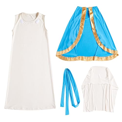 Kinder-Jungfrau-Maria-Kostüm, Kleid-Outfit, Mädchen, Weiß, Blau, Heilige Maria, christliche biblische Figur, Krippenkleid, Mädchen, biblische Kostüme, Blau, Kinder-Mädchen-Jungfrau-Maria-Kostüm von Generic