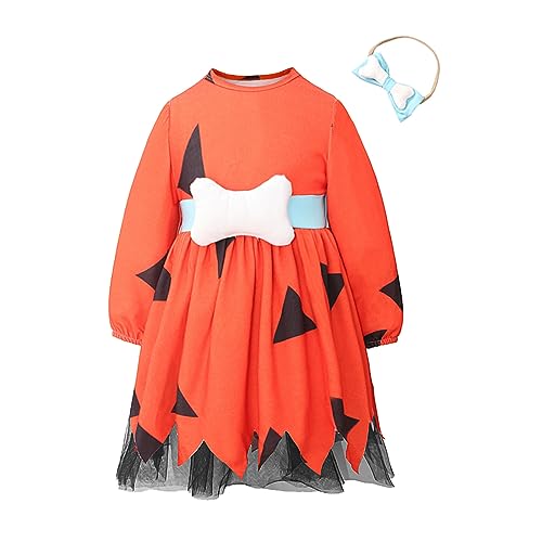 Kinder Kleinkind Baby Mädchen Halloween Kleid Langarm Fledermaus Print Tutu Kleid Halloween Outfit Kleidung Kostüm Kinder Party Mädchen Halloween Kostüm Cosplay Drucke (Orange, 12-18 Months) von Generic