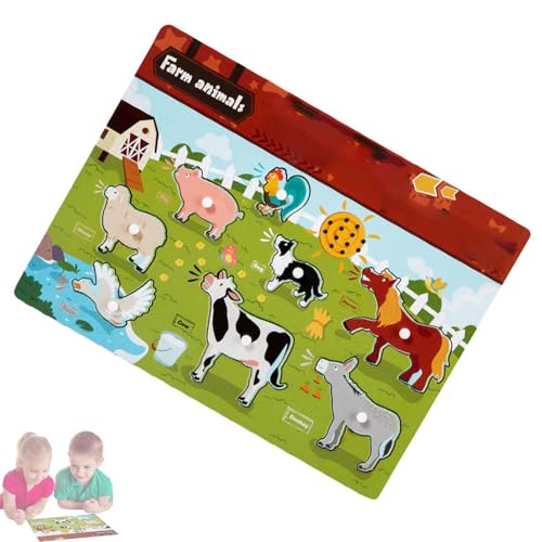 Kinder-Peg-Puzzle-Spielzeug, Holz-Peg-Puzzle,Cartoon Kinderspielzeug Steckpuzzle Tiere Fahrzeuge - Übung Hand-Auge-Koordination Eltern-Kind-Puzzle für Schlafzimmer, Kindergarten von Generic