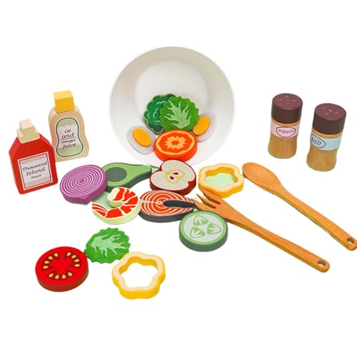 Kinder-Salatset aus Holz – pädagogisches Salatspielzeug, Rollenspiel-Essensset | Obstsalat-Spielset, Spielset für gesunde Ernährung, Spielset zum Schneiden von Gemüse, Holzspielset für die Küche als S von Generic