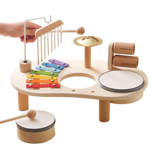 Kinder-Schlagzeug, 7-in-1 -Musikspielzeug, Musiktisch Mit Xylophon, Sensorisches Lernspielzeug Aus | Kinder-Schlagzeug-Spielset, Pädagogisches Musikspielzeug Für Mädchen Und Ab 2 von Generic