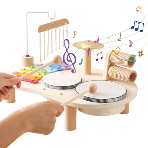 Kinder-Schlagzeug-Set – Musikspielzeug-Schlagzeug für Kleinkinder, -Schlagzeug | 7-in-1-Kindertrommelset mit Trommelstöcken, -Lernspielzeug mit Windspiel, Musikset, sensorisches SPI von Generic