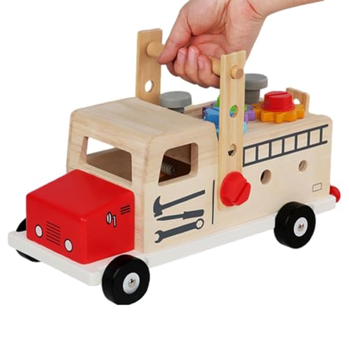 Kinder Spielen Zimmermannsset, Bauwerkzeuge aus Holz, Holz-Rollenspiel-Werkzeugkasten, Pädagogisches Rollenspiel-Konstruktionsspielzeug, Werkzeugkasten-Spielset mit Schraubendreher und Hammer für die von Generic